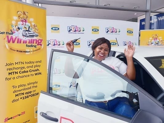 Olwethu Mthengwane Drives Away in a VW Polo Vivo With MTN Cake Crush Olwethu Mthengwane