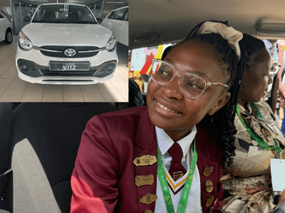 Mpumalanga Top Matric Learner Gugu Pioneer Libambo Awarded Brand New Toyota Vitz BRAND NEW WHEELS: Top Matric achiever Gugu Pioneer Libambo
