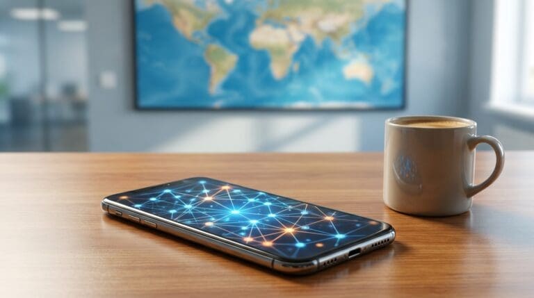 How Digital Payments Are Breaking Down the Borders of E-Commerce A smartphone on a desk showing a glowing digital