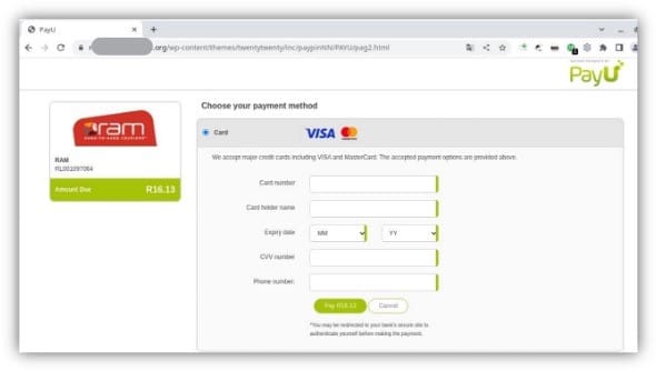 Users are asked for their bank card details.